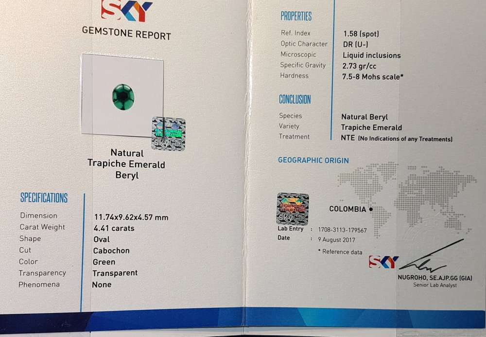 Batu Trapiche Emerald Colombia Zamrud Colombia No Oil Gold Diamond 4.41 Crt